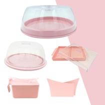 Kit Café da manhã Porta Bolo Queijo Frios Açucareiro Rose