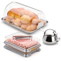 Kit Café Da Manhã Porta Frios Duplo Com Pegador Açucareiro E Porta Pão Aço Inox