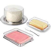 Kit Café Da Manhã Queijeira Porta Frios Manteigueira e Espátula Aço Inox Kit Café Da Manhã Queijeira Porta Frios Manteigueira e Espátula Aço Inox