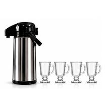 Kit Café Garrafa Térmica 1L com 4 Canecas Irish Vidro