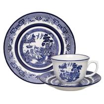 Kit Café Jogo Lanche Flamingo Blue Willow Oxford Porcelana