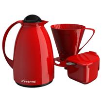 Kit Café Pratico Vermelho Garrafa Açucareiro e Porta Filtro