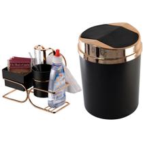 Kit Café Rosé Gold Porta Sachês Lixeira 5 Litros Basculante - Wp Connect