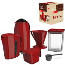 Kit Café Vermelho C/Garrafa Coador Açucareiro Leiteira Pote Kit Café Vermelho C/Garrafa Coador Açucareiro Leiteira Pote