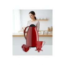 Kit Café Vermelho: Garrafa Térmica, Coador e Açucareiro Eleg