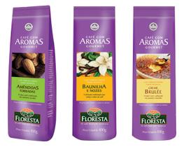 Kit cafés gourmet moído floresta 6 unidades 100 gramas - Sabores Amêndoas+Baunilha+Creme Brulée