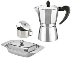 Kit Cafeteira 625 Ml Aluminio, Açucareiro E Mantegueira Inox