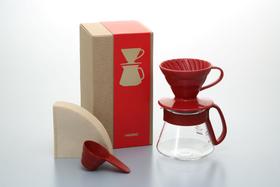 Kit Cafeteira em Cerâmica Hario V60-01 Vermelho - VDS-3012R