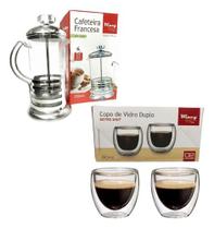 Kit Cafeteira Francesa + 2 Copo Vidro Duplo Para Café 80ml
