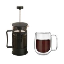 Kit Cafeteira Francesa 600ml + Caneca Vidro Duplo 260ml