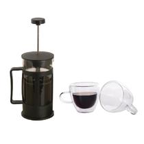 Kit Cafeteira Francesa 600ml + Canecas Vidro Duplo 120ml