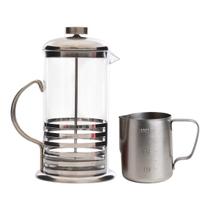 Kit Cafeteira Francesa De Inox 600ml + Leiteira Barista Inox