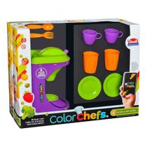 Kit Cafeteira Infantil Roxo E Verde Com Luz e Som + App Game Usual Brinquedos