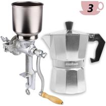 Kit Cafeteira Italiana 3 Cafés + Moedor Grãos Cafeteira Alumínio Utensílios Cozinha Moedor De Café