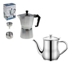 Kit Cafeteira Italiana + Bule Aço Inox C/ Tampa 420ml