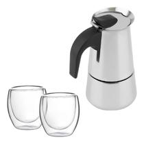 Kit Cafeteira Italiana Moka 450Ml + 2 Copos Vidro Duplo 80Ml