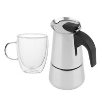 Kit Cafeteira Italiana Moka 450Ml + Caneca Vidro Duplo 350Ml