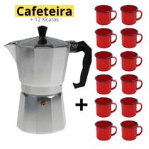 Kit Cafeteira Italiana Moka Premium + 12 Canecas Retro 350Ml