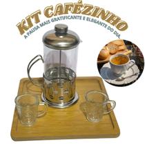 Kit Cafeteira Prensa Francesa de Inox Vidro com Xícara e Bandeja Kit Cafeteira Prensa Francesa de Inox Vidro com Xícara e Bandeja