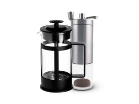 Kit Cafeteira Prensa Francesa de Vidro e Plástico 600ML e Moedor de Café Manual Inox e Acrilico