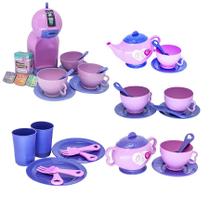 Kit Cafeteria Brinquedo Menina Prato Copo Infantil Rosa 36pç