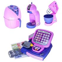 Kit Cafeteria Expresso Brinquedo Bolo Cafe Air Fryer 17Pç