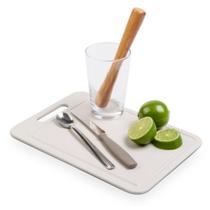Kit Caipirinha 5 peças Copo 350ml + Faca e Colher Bailarina inox + Socador de madeira + tábua antibac. Brinox - 2348/499