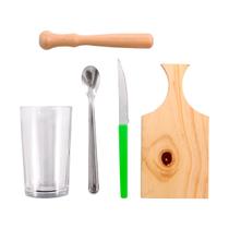 Kit Caipirinha 5 Peças Para Fazer Caipira Drinks Conjunto Completo Copo Faca Colher Macerador Socador Tábua Para Praia Churrasco Camping Festa Kit Caipirinha 5 Peças Para Fazer Caipira Drinks Conjunto Completo Copo Faca Colher Macerador Socador Tábua Para Praia Churrasco Camping Festa