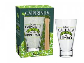 Kit caipirinha com 2 peças personalizado com copo de vidro 400ml e bastão na caixa Kit caipirinha com 2 peças personalizado com copo de vidro 400ml e bastão na caixa