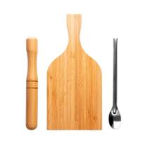 Kit Caipirinha Com Tábua e Socador de Bambu E Colher Inox Kit Caipirinha Com Tábua e Socador de Bambu E Colher Inox