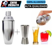 Kit Caipirinha Coqueteleira 500ml Inox e Dosador de Bebidas de 50ml/25ml Profissional para Batidas e Drinks
