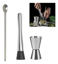 Kit Caipirinha Dosador Macerador Colher Bailarina Bartender
