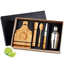 Kit Caipirinha Em Bambu 6 peças Coqueteleira Inox 350 ml Welf