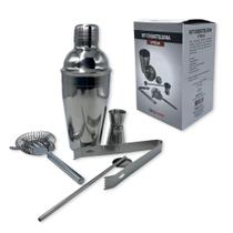 Kit Caipirinha Inox 5pçs 550ml Coqueteleira Profissional Barman Dosador Separador Misturador Pinça KIT:KIT 5 PEÇAS