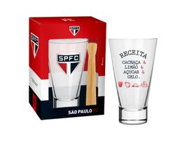 Kit caipirinha personalizado do São Paulo time com 2 peças com copo de vidro 400ml e bastão