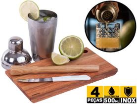 Kit Caipirinha Profissional Coqueteleira 500 Ml 4 Peças Inox Domama 2045