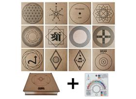 Kit Caixa + 12 Principais Gráficos Radiestesia do Grupo 3 MDF Cru 20x20cm + Relógio c/ Prancha