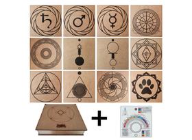 Kit Caixa + 12 Principais Gráficos Radiestesia do Grupo 5 MDF Cru 20x20cm + Relógio c/ Prancha Kit Caixa + 12 Principais Gráficos Radiestesia do Grupo 5 MDF Cru 20x20cm + Relógio c/ Prancha