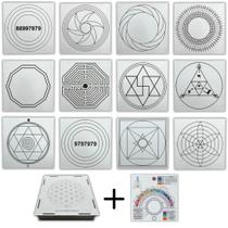 Kit Caixa + 12 Principais Gráficos Radiônicos MDF BRANCO 3mm 20x20cm + Relógio com Prancha Francesa