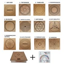 Kit Caixa + 12 Principais Gráficos Radiônicos MDF CRU 6mm 30x30cm + Relógio com Prancha Francesa