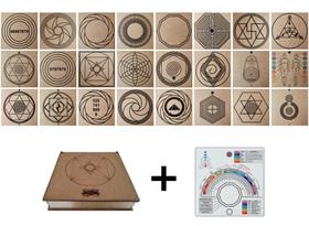 Kit Caixa + 24 Gráficos Radiestesia MDF Cru 20x20cm 3mm + Relógio Prancha Francesa -