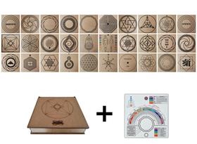Kit Caixa + 30 Gráficos Radiestesia MDF Cru 20x20cm 3mm + Relógio Prancha Francesa -