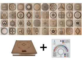 Kit Caixa + 40 Gráficos Radiestesia MDF Cru 20x20cm 3mm + Relógio Prancha Francesa -