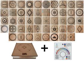 Kit Caixa + 48 Gráficos Radiestesia MDF Cru 20x20cm 3mm + Relógio Prancha Francesa -