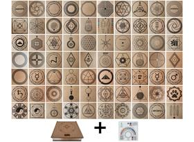 Kit Caixa + 70 Gráficos Radiestesia MDF Cru 20x20cm 3mm + Relógio Prancha Francesa -