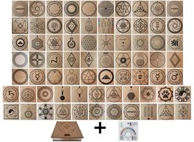 Kit Caixa + 72 Gráficos Radiestesia MDF Cru 20x20cm 3mm + Relógio Prancha Francesa -