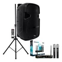 Kit Caixa Amplificada + Microfone Sem Fio Duplo Uhf + Tripé - SoundVoice