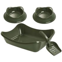 Kit Caixa Areia Gato 2 Comedouros 150ml e Pá Higiênica Cor:Verde Kit Caixa Areia Gato 2 Comedouros 150ml e Pá Higiênica Cor:Verde