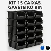 Kit Caixa BIN N4 Gaveta Organizadora Plástica Empilhável Parafusos Ferramentas Oficina Gaveteiro Preto ou Azul