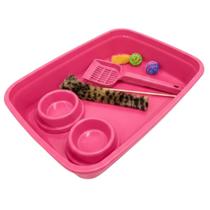 Kit Caixa de Areia Bandeja Gato Prime 7 Peças Rosa